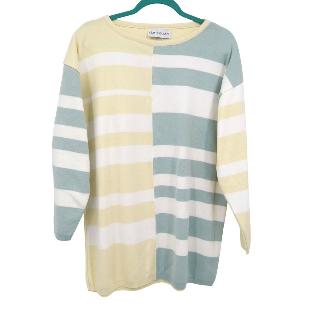 Bloomingdale's Stripe Sweater Womens M/L Yellow Y2K Academia Preppy Vintage 80s